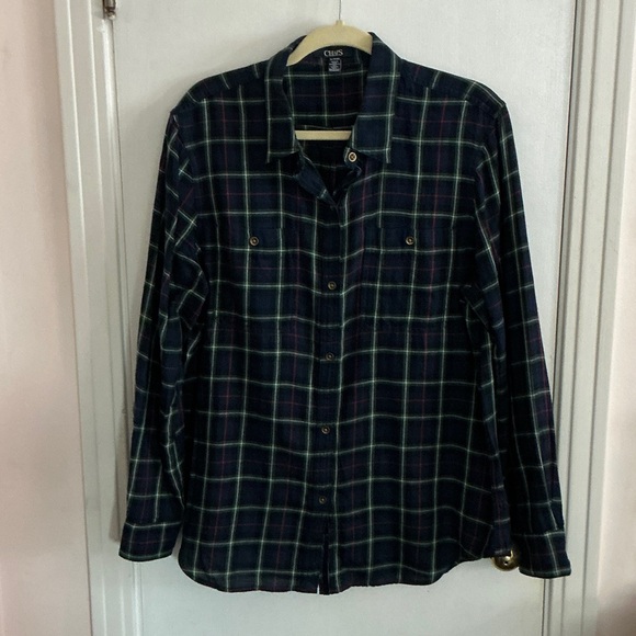 Chaps Women's Plaid Button-Down Shirt - Navy, Green, Red, White XL - Picture 1 of 5